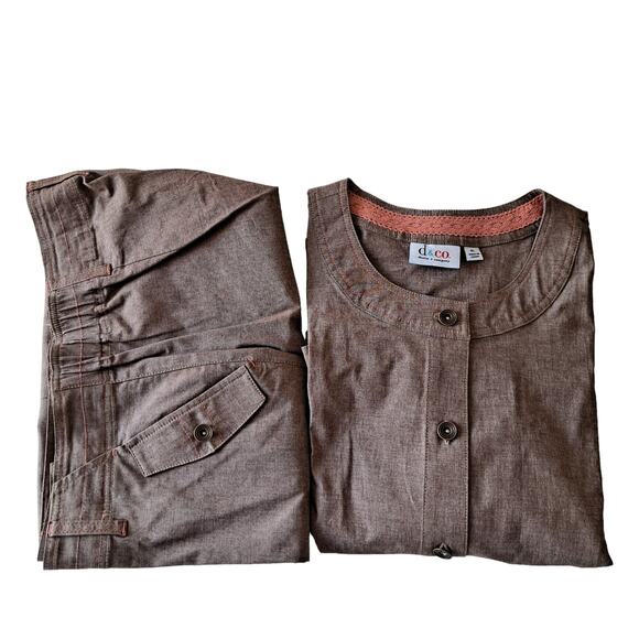 Denim & Co Womens 2 Piece Top and Capri Pants Matching Set Brown Size XL - Picture 2 of 16